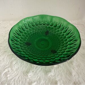 Vintage Mid-Century Anchor Hocking Dark Green Emerald Hobnail Footed Bowl